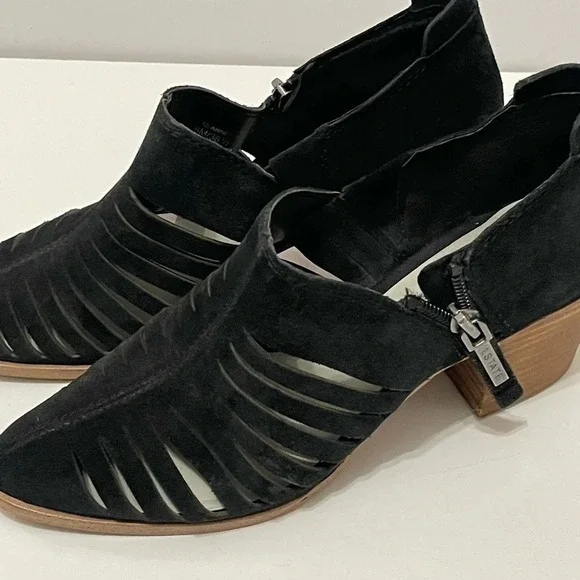 1.State Women's Black Pointed Strappy Ankle Bootie Suede Shoes blocked heel sz 6 - Picture 7 of 16